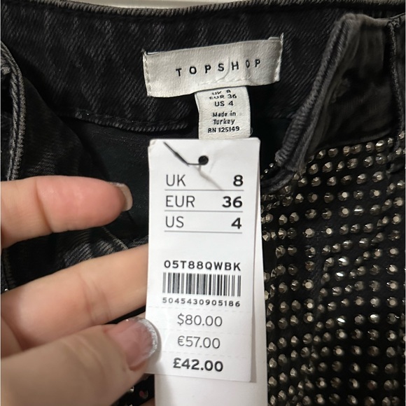 TopShop Denim silver studded miniskirt - Picture 2 of 3